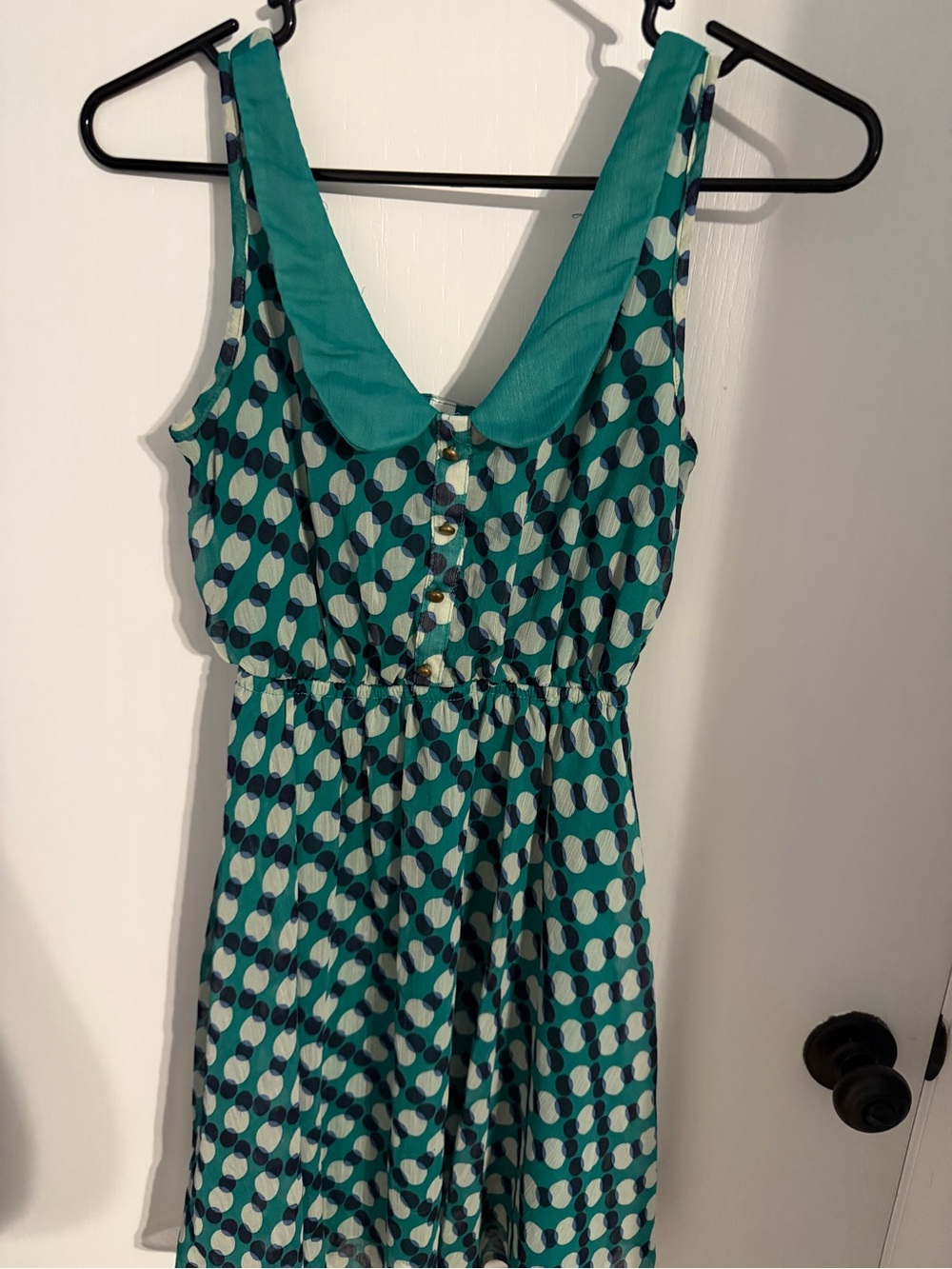 Xhilaration Teal and Navy Dot Print Dress with Peter Pan Collar